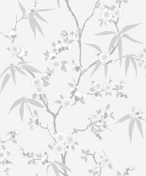Malibu Floral Blossom Trail Wallpaper - Contemporary Floral - Soft Grey | Malibu Wallpaper