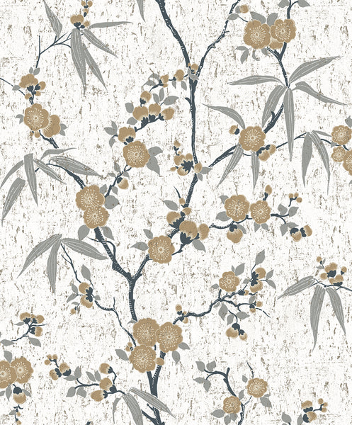 Malibu Blossom Cork Wallpaper - Contemporary Floral - Gold Chip | Malibu Wallpaper