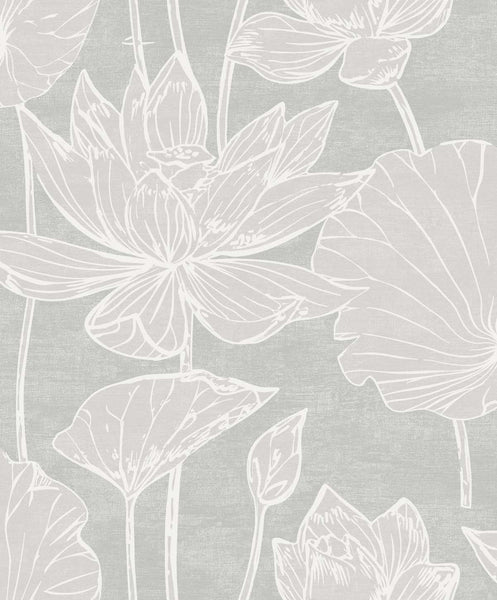 Malibu Water Lilies Wallpaper - Contemporary Floral - Shadow | Malibu Wallpaper