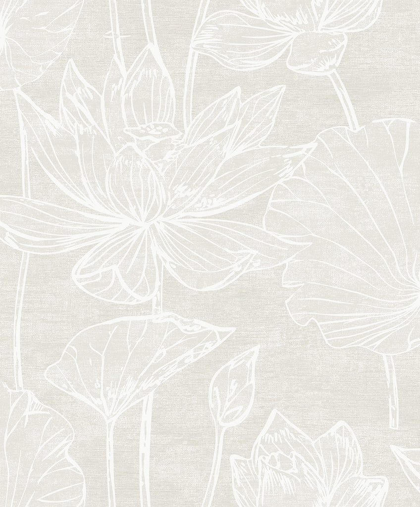 Malibu Water Lilies Wallpaper - Contemporary Floral - Antique Pearl | Malibu Wallpaper