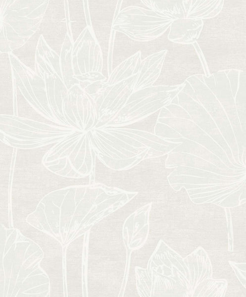 Malibu Water Lilies Wallpaper - Contemporary Floral - White Pearl | Malibu Wallpaper