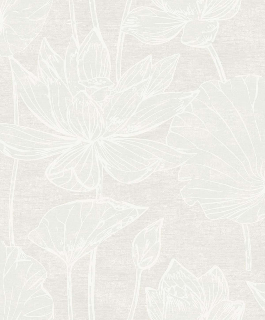 Malibu Water Lilies Wallpaper - Contemporary Floral - White Pearl | Malibu Wallpaper