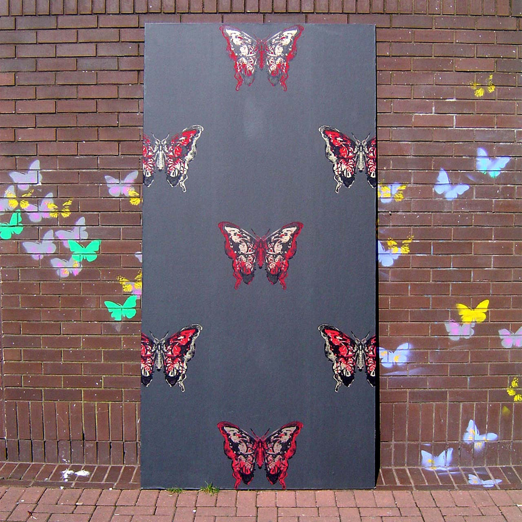 Butterfly Red & Gold on Black