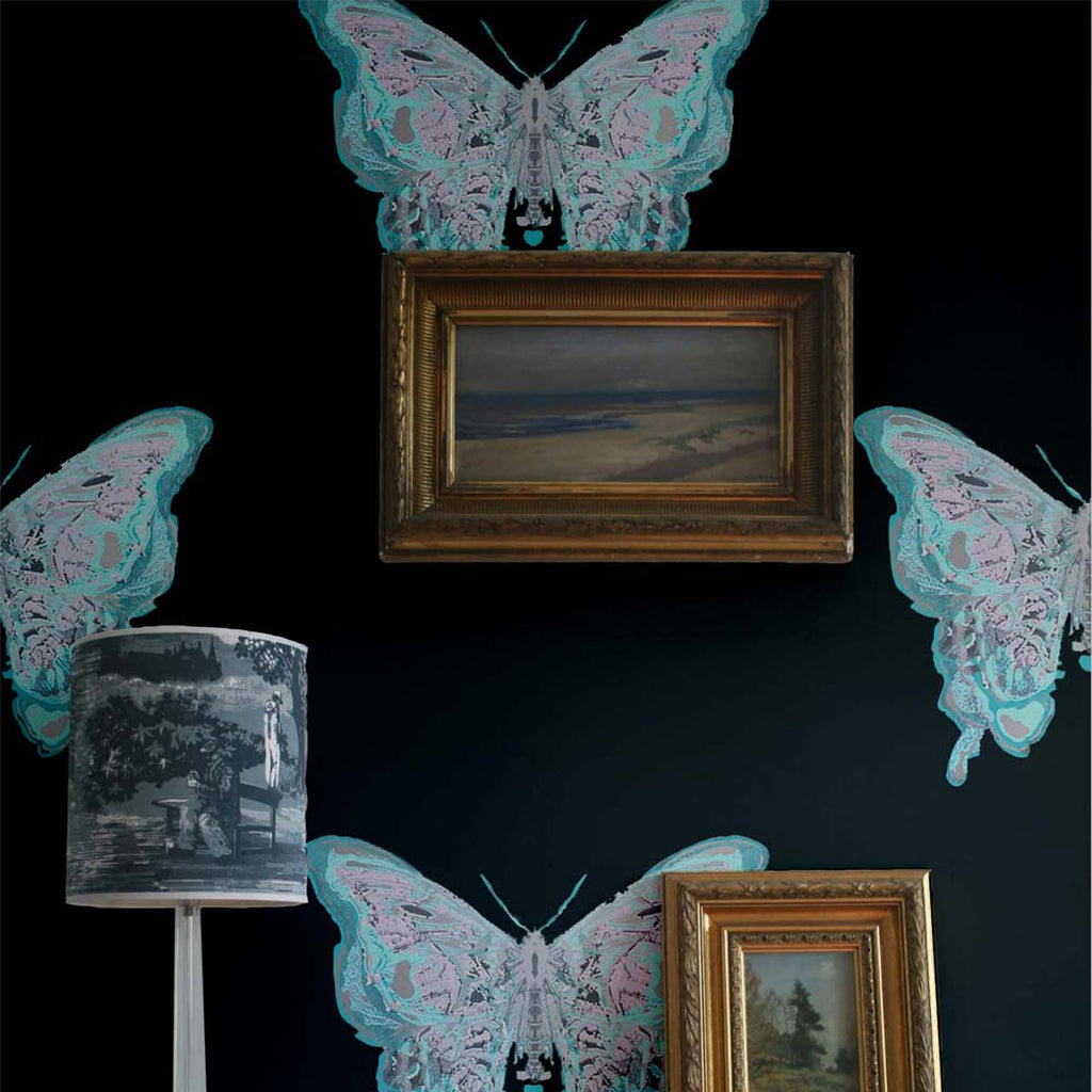 Butterfly Blues & Silver on Pale Blue