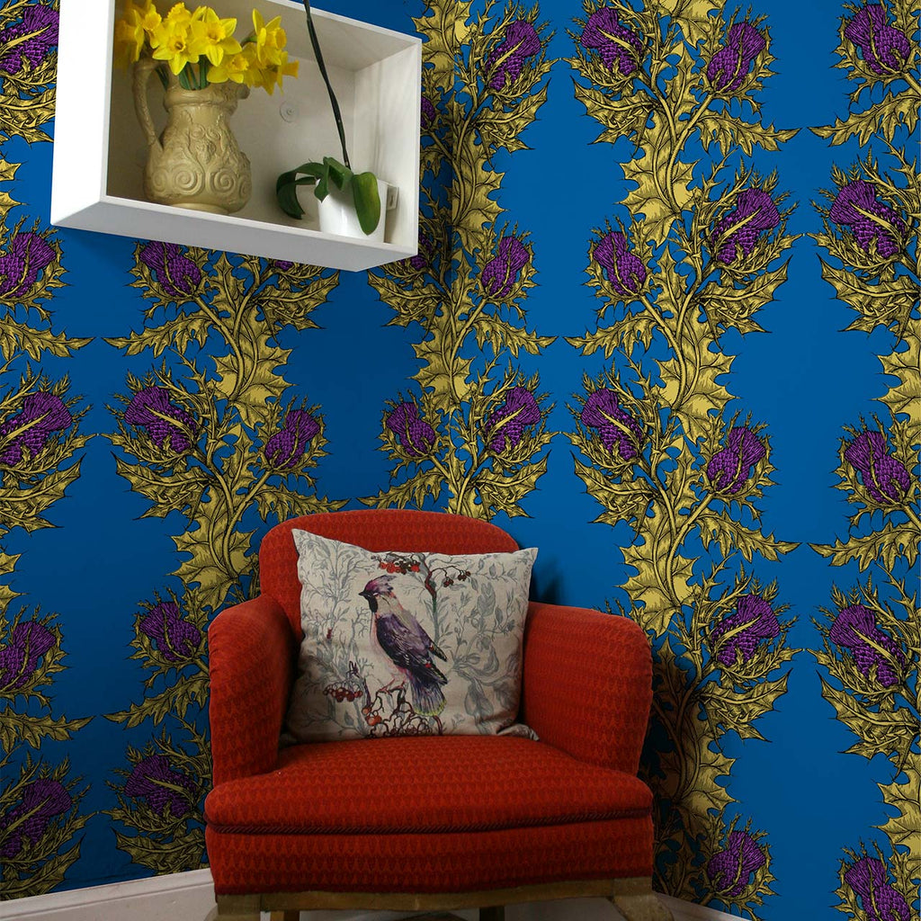 Grand Thistle Gold & Purple on Dark Blue