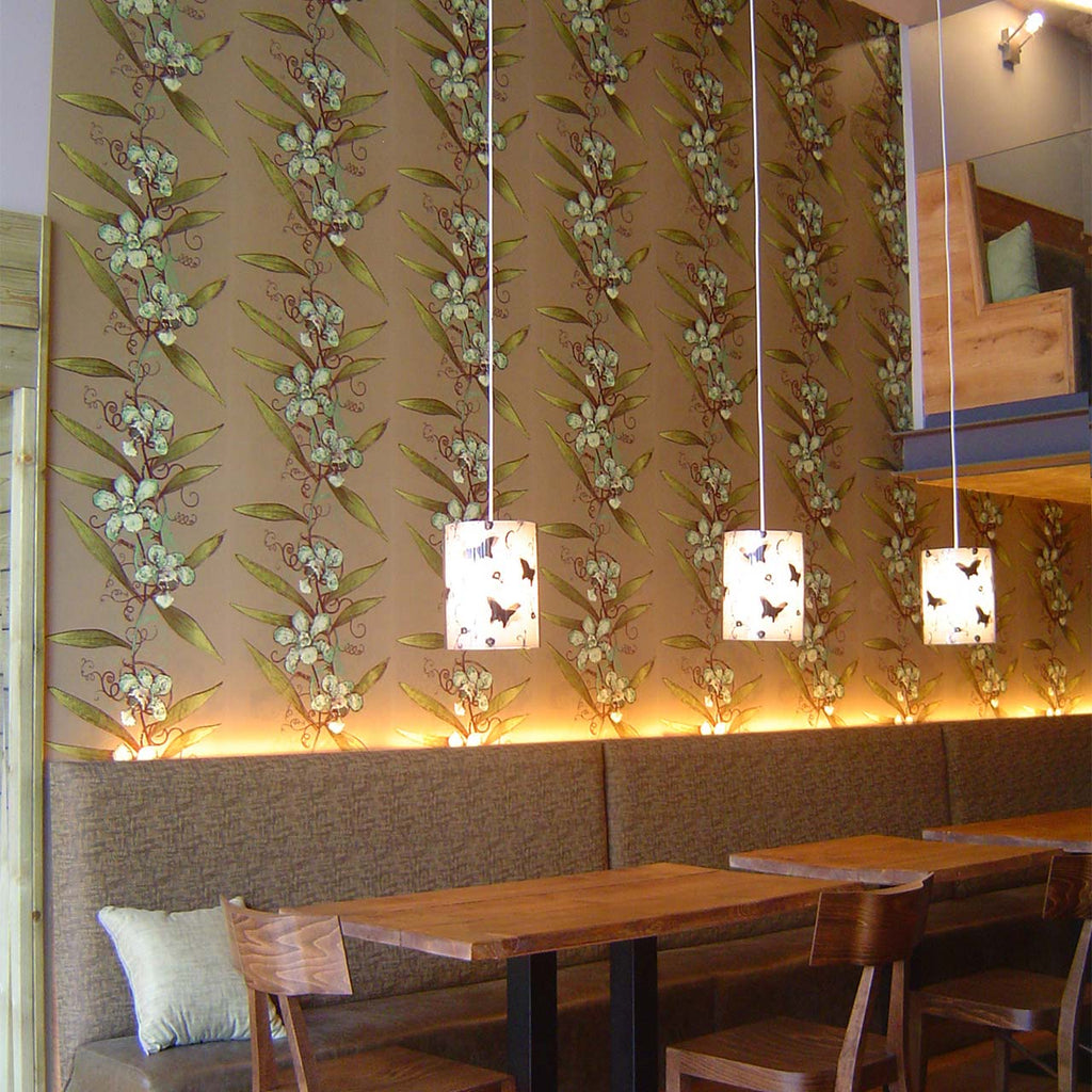 Oriental Orchid Greens on Khaki