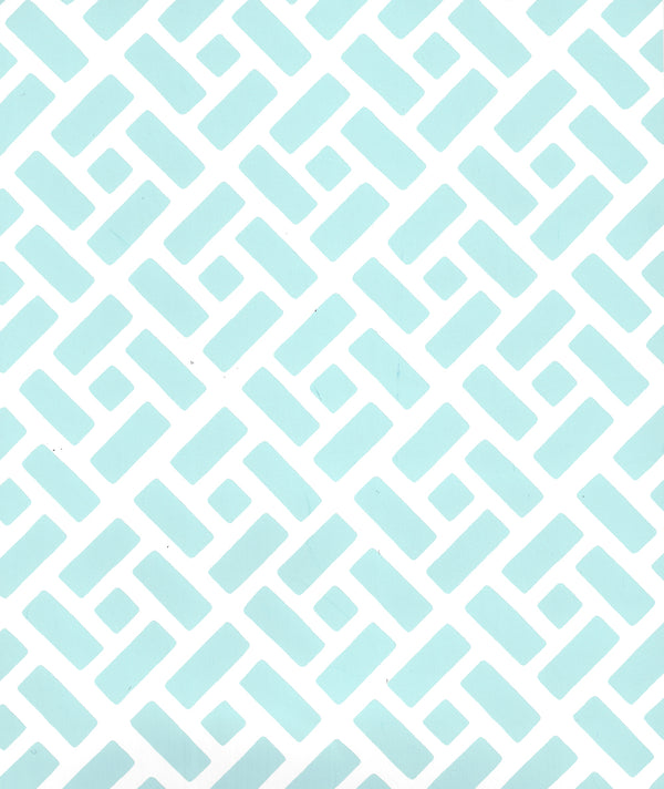 Edo Aqua on White Screen Printed - White Wallcovering | China Seas