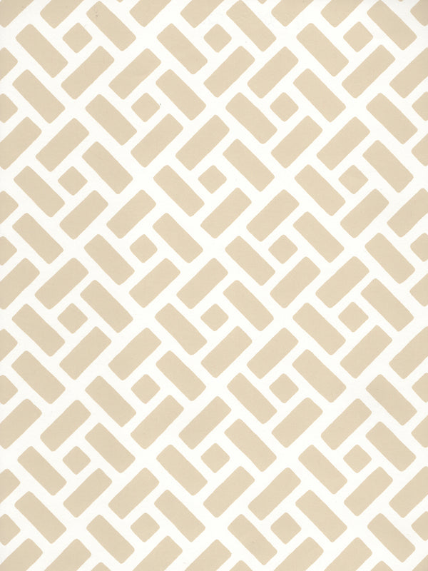 Edo Beige on White Screen Printed - White Wallcovering | China Seas