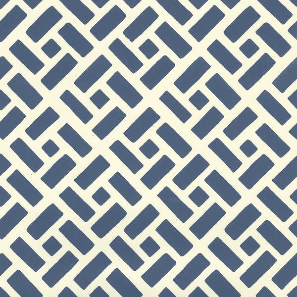 Edo Navy on Off White Screen Printed - White Wallcovering | China Seas
