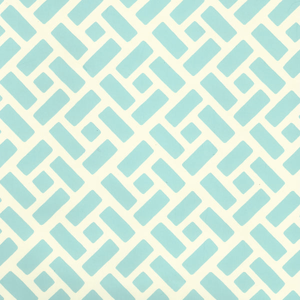 Edo Turquoise on Off White Screen Printed - White Wallcovering | China Seas
