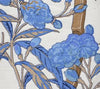 Enchanted Garden Bamboo, Multi Blues Taupe on White Linen Cotton