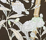 Enchanted Garden Bamboo, Multi Green Tan on Brown Linen