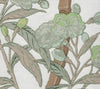 Enchanted Garden Bamboo, Multi Greens Taupe on White Linen Cotton