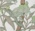 Enchanted Garden Bamboo, Multi Greens Taupe on White Linen Cotton