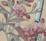 Enchanted Garden Bamboo, Multi Reds Silver Green on Beige Linen