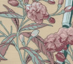 Enchanted Garden Bamboo, Multi Reds Slv Green on Beige Linen Cotton