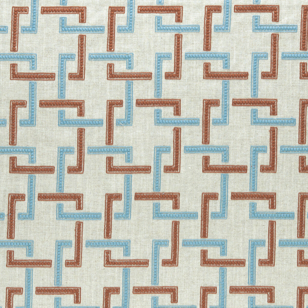 Samples and Purchasing available for Sekai - Cinnabar/Aqua  By Clarke And Clarke | Clarke & Clarke Amara |  Drapery Embroidery at Designer Wallcoverings and Fabrics