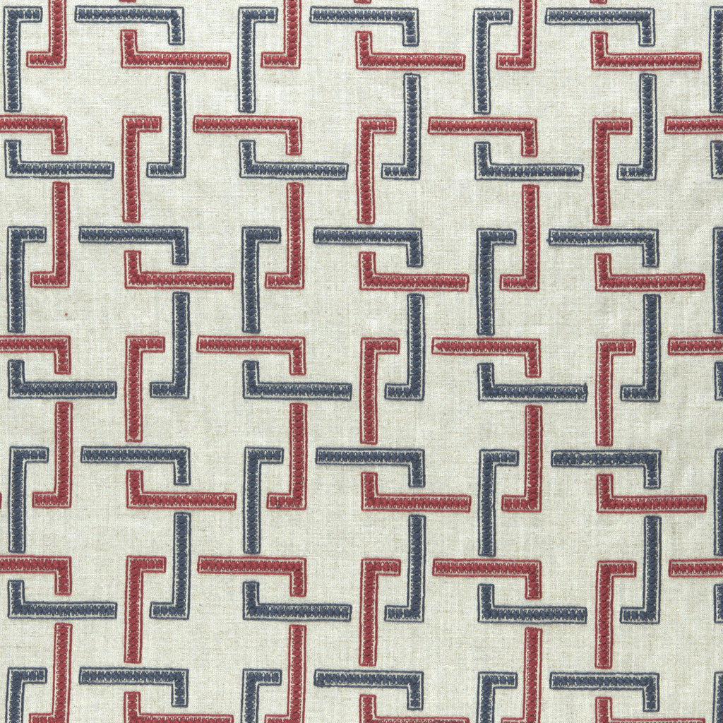 Samples and Purchasing available for Sekai - Indigo/Red  By Clarke And Clarke | Clarke & Clarke Amara |  Drapery Embroidery at Designer Wallcoverings and Fabrics