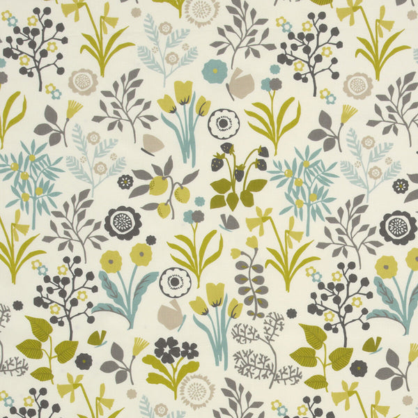 Frida - Charteuse/Charcoal  By Clarke And Clarke | Wilderness By Studio G For C&C | Botanical & Floral Multipurpose Print