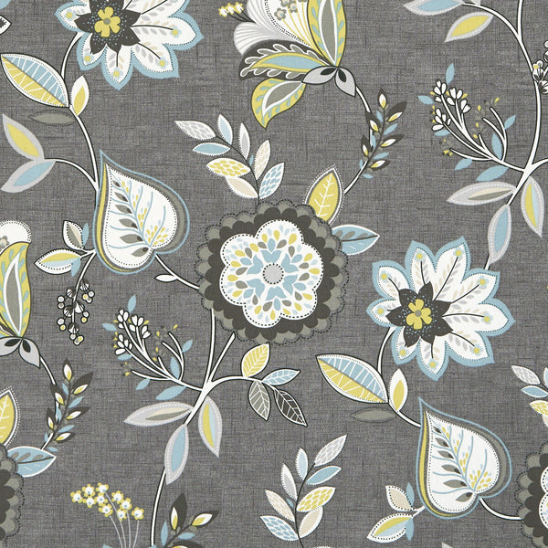 Octavia - Charcoal/Chartreuse  By Clarke And Clarke | Octavia By Studio G For C&C | Botanical & Floral Multipurpose Print
