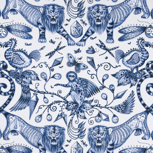 Extinct - Blue  By Clarke And Clarke | Animalia By Emma J Shipley For C&C | Animal/Insects Multipurpose Print