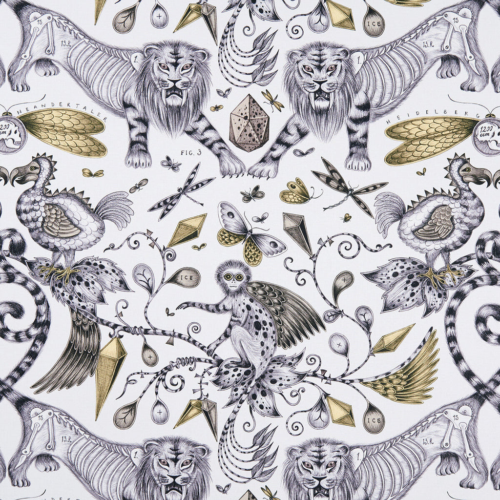 Samples and Purchasing available for Extinct - Gold  By Clarke And Clarke | Animalia By Emma J Shipley For C&C | Animal/Insects Multipurpose Print at Designer Wallcoverings and Fabrics