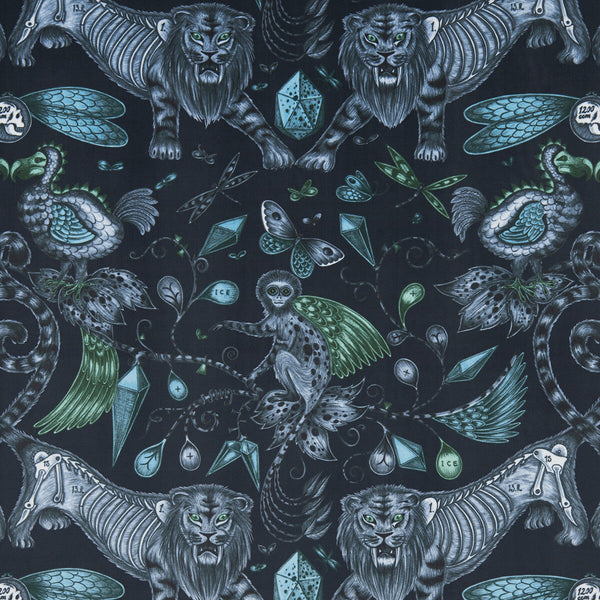 Extinct Velvet - Navy  By Clarke And Clarke | Animalia By Emma J Shipley For C&C | Animal/Insects Multipurpose Weave