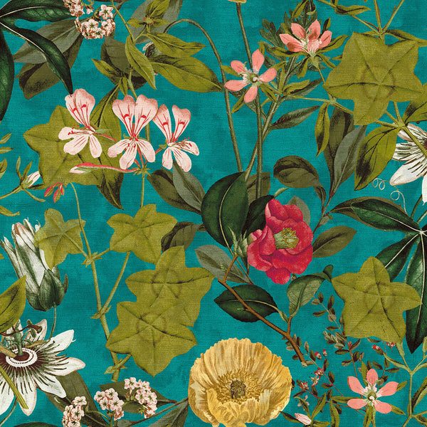 Passiflora - Kingfisher  By Clarke And Clarke | Clarke & Clarke Exotica | Botanical & Floral Multipurpose Weave
