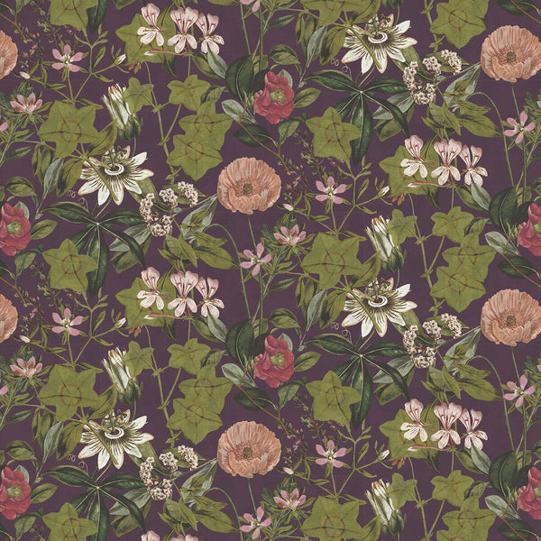 Passiflora - Mulberry Velvet Purple By Clarke And Clarke | Clarke & Clarke Exotica 2 | Botanical & Floral Multipurpose Velvet