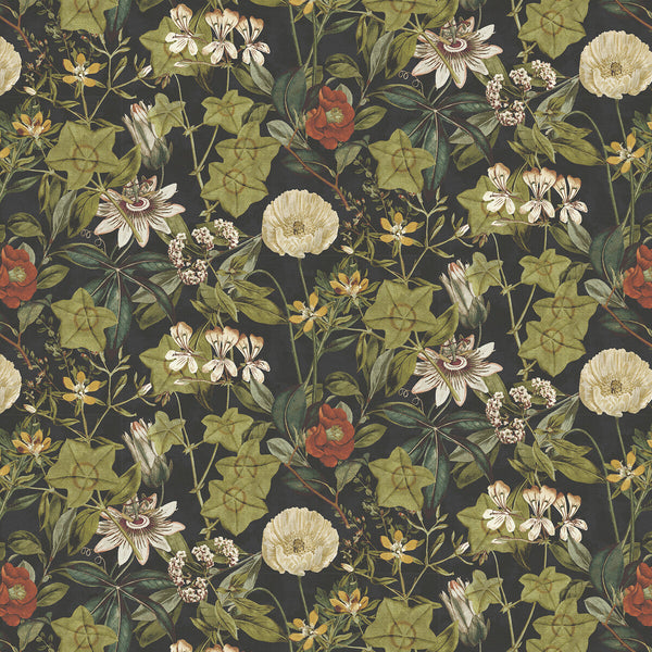 Passiflora - Noir Velvet Charcoal By Clarke And Clarke | Clarke & Clarke Exotica 2 | Botanical & Floral Multipurpose Velvet