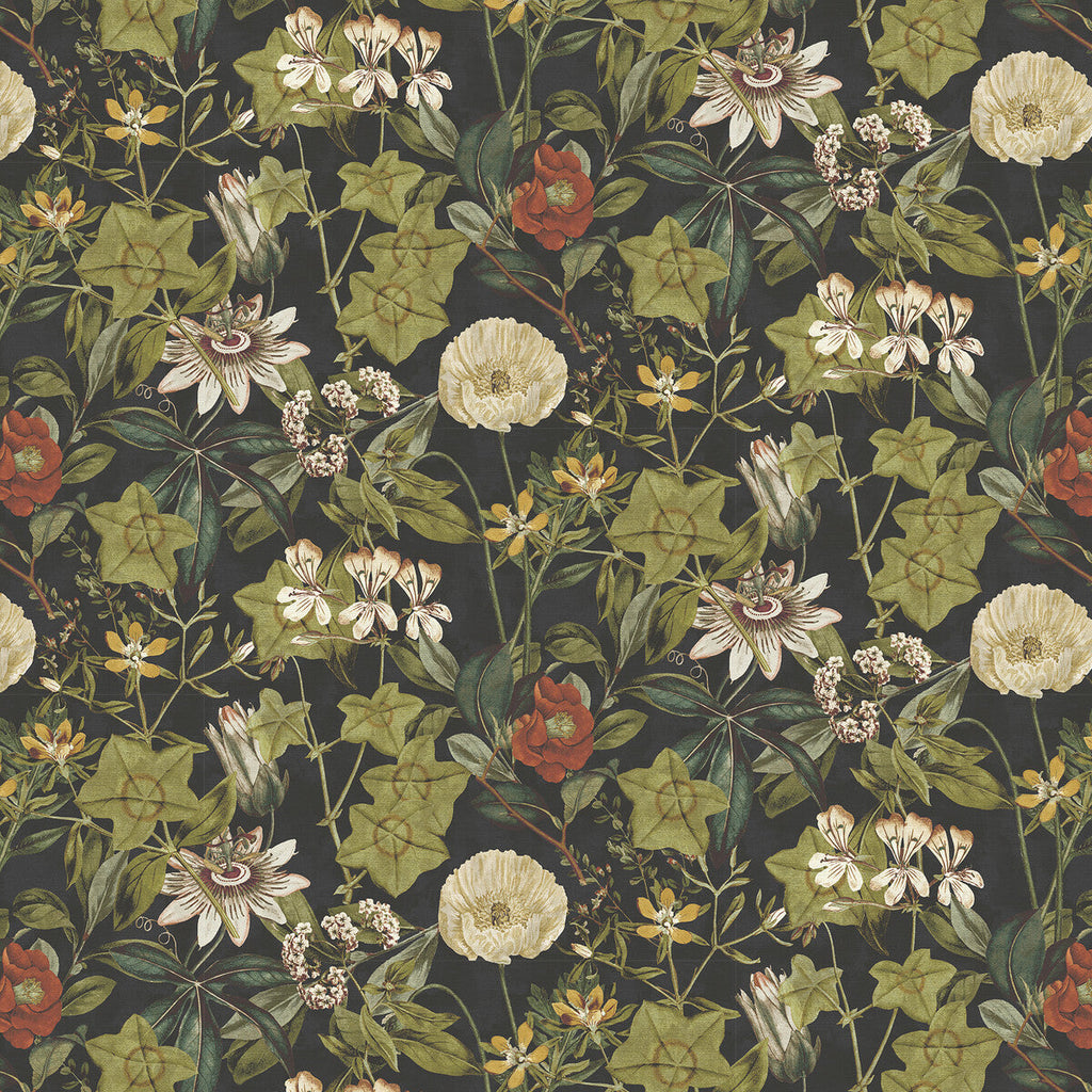 Samples and Purchasing available for Passiflora - Noir Velvet Charcoal By Clarke And Clarke | Clarke & Clarke Exotica 2 | Botanical & Floral Multipurpose Velvet at Designer Wallcoverings and Fabrics