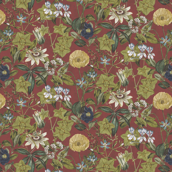 Passiflora - Rouge Velvet Red By Clarke And Clarke | Clarke & Clarke Exotica 2 | Botanical & Floral Multipurpose Velvet