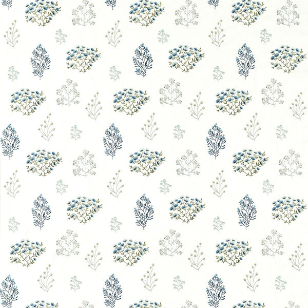 Floris - Mineral/Denim White By Clarke And Clarke | Clarke & Clarke Botanist |Botanical & Floral  Multipurpose Embroidery