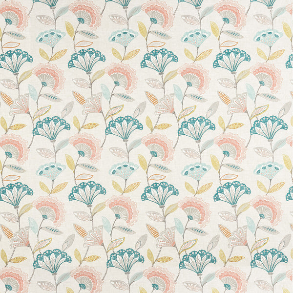 Bohemia - Coral/Teal Ivory By Clarke And Clarke | Bohemia By Studio G For C&C |Botanical & Floral  Multipurpose Print