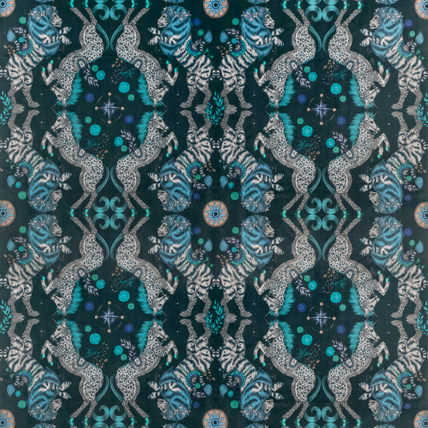 Caspian Velvet - Navy Blue By Clarke And Clarke | Wilderie By Emma J Shipley For C&C |Animal/Insects Novelty Multipurpose Print