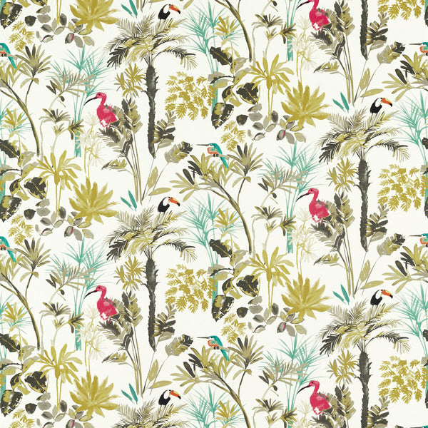 Palm - Charcoal/Citron Multi By Clarke And Clarke | Amazonia By Studio G For C&C |Animal/Insects Botanical & Floral Multipurpose Print