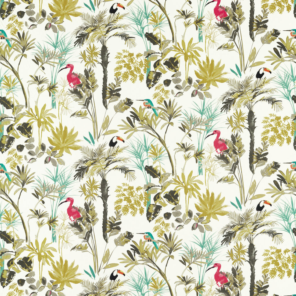 Samples and Purchasing available for Palm - Charcoal/Citron Multi By Clarke And Clarke | Amazonia By Studio G For C&C |Animal/Insects Botanical & Floral Multipurpose Print at Designer Wallcoverings and Fabrics