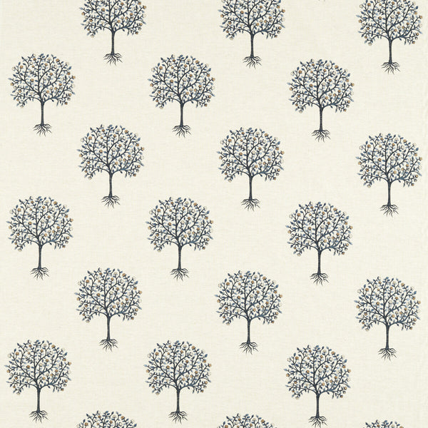 Bergamot - Denim/Midnight Blue By Clarke And Clarke | Clarke & Clarke Vintage |Botanical & Floral Texture Drapery Embroidery