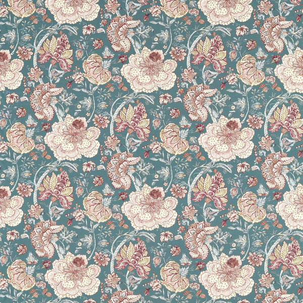 Lucienne - Teal Teal By Clarke And Clarke | Clarke & Clarke Vintage |Botanical & Floral  Multipurpose Print