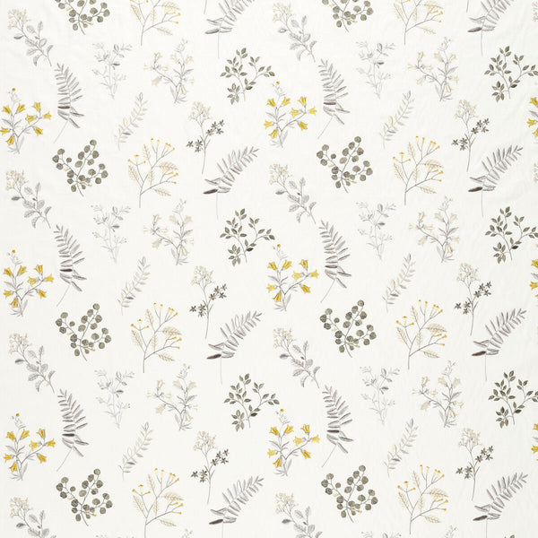 Brigitte - Pewter/Chartreuse Yellow By Clarke And Clarke | Clarke & Clarke Pavilion |Botanical & Floral Texture Drapery Embroidery