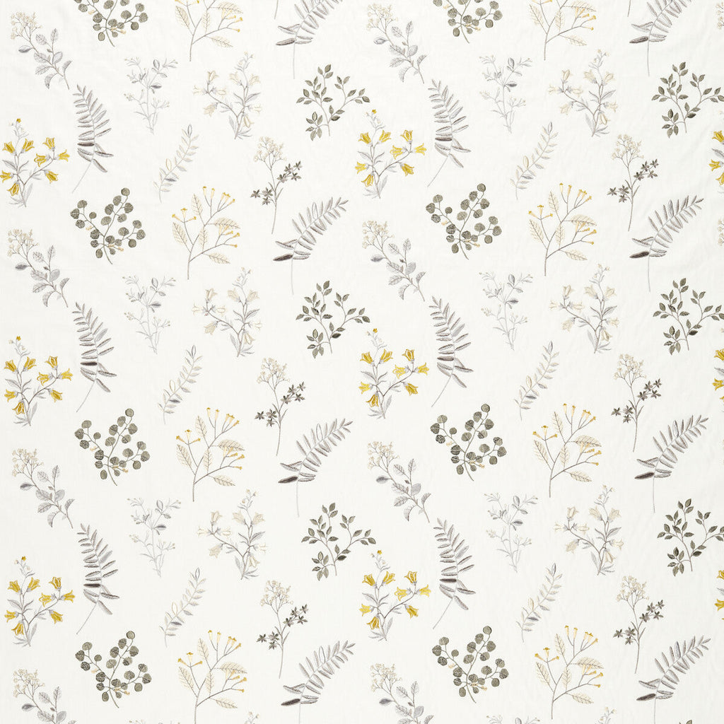 Samples and Purchasing available for Brigitte - Pewter/Chartreuse Yellow By Clarke And Clarke | Clarke & Clarke Pavilion |Botanical & Floral Texture Drapery Embroidery at Designer Wallcoverings and Fabrics