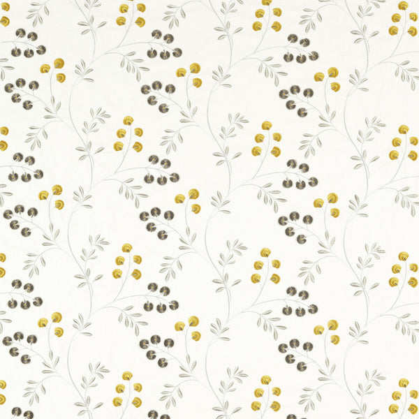 Rochelle - Pewter/Chartreuse Grey By Clarke And Clarke | Clarke & Clarke Pavilion |Botanical & Floral Texture Drapery Embroidery
