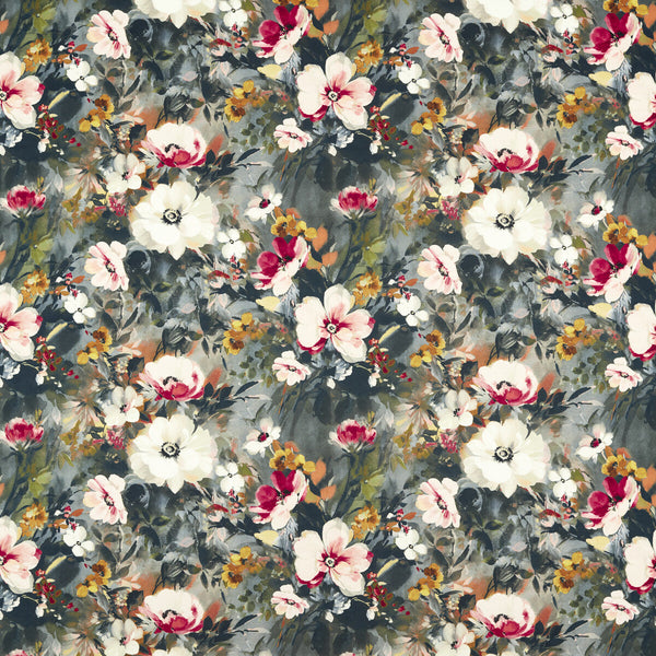 Rugosa - Noir Velvet Multi By Clarke And Clarke | Floral Flourish By Studio G For C&C |Botanical & Floral  Multipurpose Velvet
