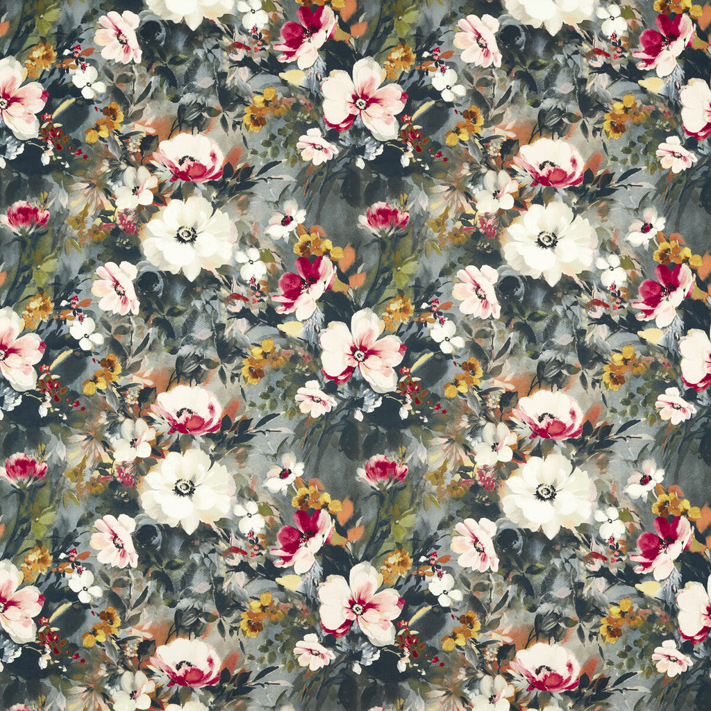 Samples and Purchasing available for Rugosa - Noir Velvet Multi By Clarke And Clarke | Floral Flourish By Studio G For C&C |Botanical & Floral  Multipurpose Velvet at Designer Wallcoverings and Fabrics