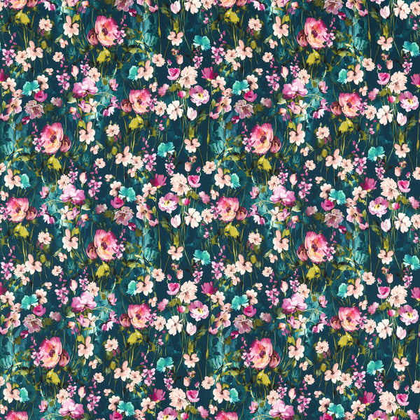 Wild Meadow - Kingfisher Velvet Teal By Clarke And Clarke | Floral Flourish By Studio G For C&C |Botanical & Floral  Multipurpose Velvet