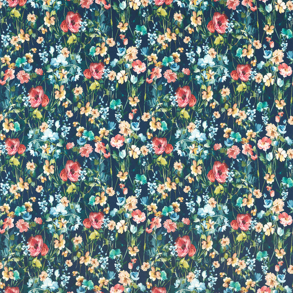 Wild Meadow - Midnight Velvet Dark Blue By Clarke And Clarke | Floral Flourish By Studio G For C&C |Botanical & Floral  Multipurpose Velvet