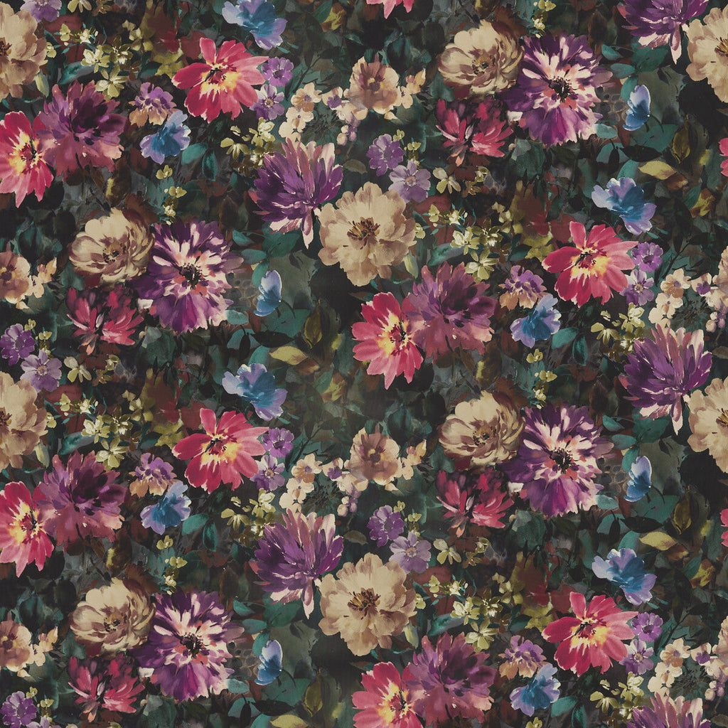 Samples and Purchasing available for Tahiti - Amethyst/Emerald Velvet Purple By Clarke And Clarke | Clarke & Clarke Exotica 2 | Botanical & Floral Multipurpose Velvet at Designer Wallcoverings and Fabrics