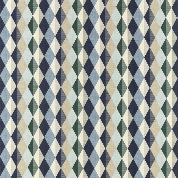 Denver - Mineral/Navy Dark Blue By Clarke And Clarke | Formations By Studio G For C&C |Diamond Stripes Multipurpose Print