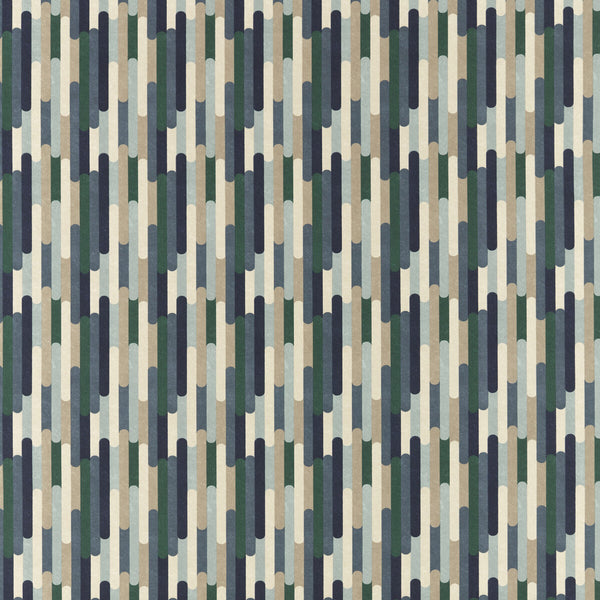 Seattle - Mineral/Navy Dark Blue By Clarke And Clarke | Formations By Studio G For C&C |Geometric Stripes Multipurpose Print