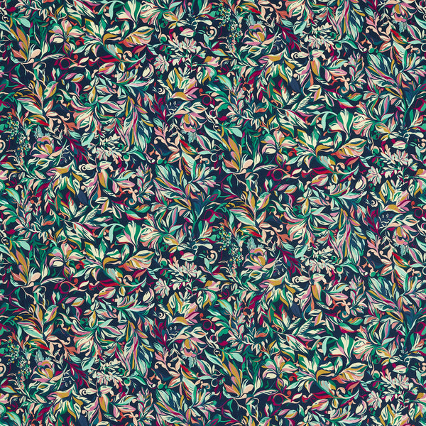 Ashbrook Velvet - Midnight Indigo By Clarke And Clarke | Clarke & Clarke Ferndene | Botanical & Floral Upholstery Print